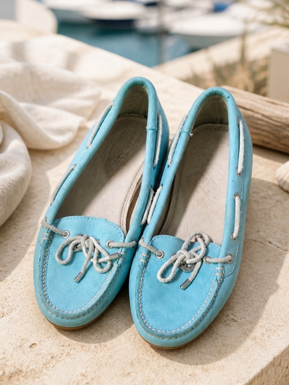 Sperry Aqua Blue Suede Moccasin Boat Shoes